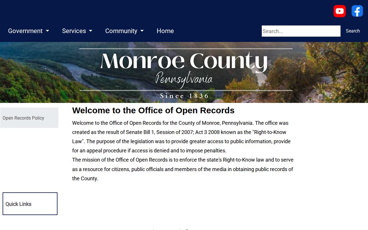 Monroe County booking record request page