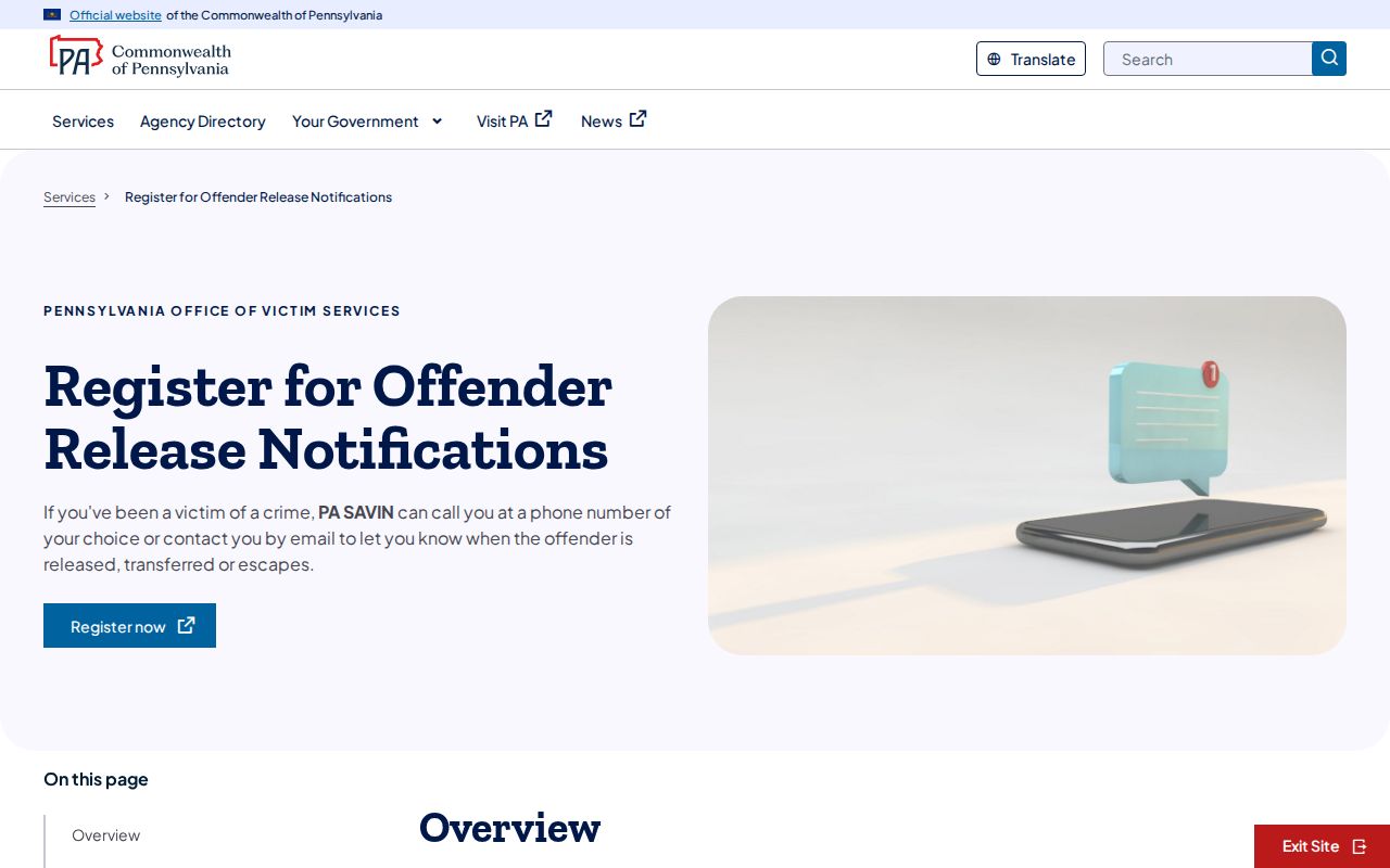 Monroe County custody status alert information through Pennsylvania SAVIN